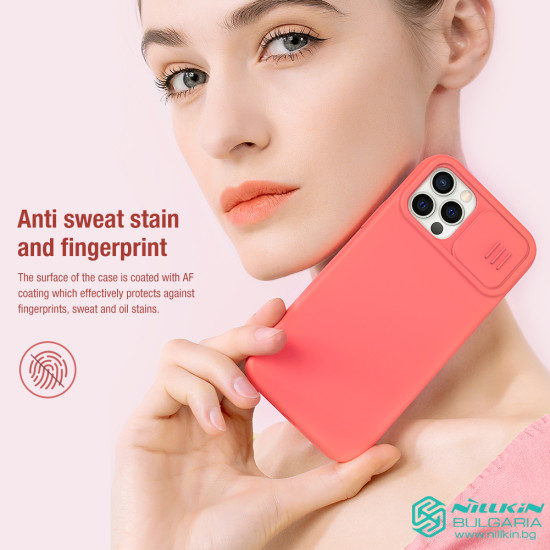 iPhone 12 / 12 Pro силиконов калъф със защита на камерата прасковено розово