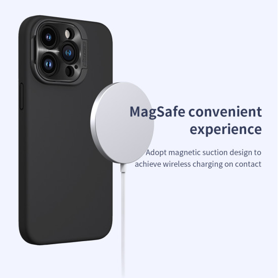 Apple iPhone 15 Pro магнитен силиконов калъф LensWing със защита на камерата черен Apple iPhone 15 Pro магнитен силиконов калъф LensWing със защита на камерата черен