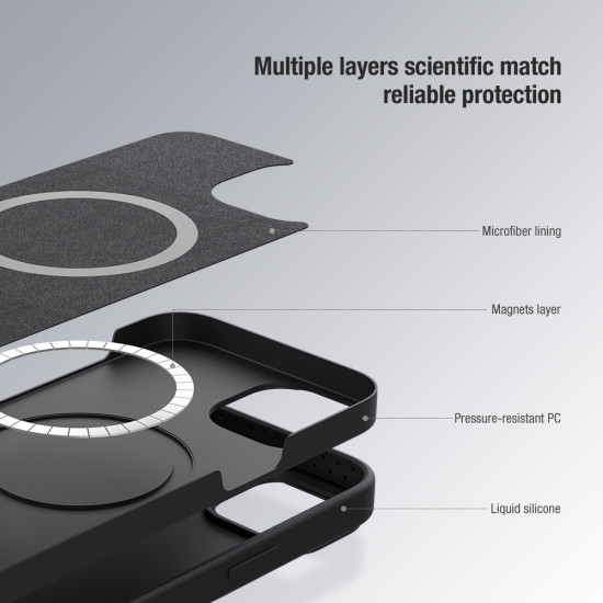 iPhone 14 силиконов магнитен калъф със защита на камерата тъмно лилав