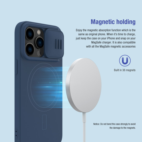 iPhone 14 силиконов магнитен калъф със защита на камерата сив