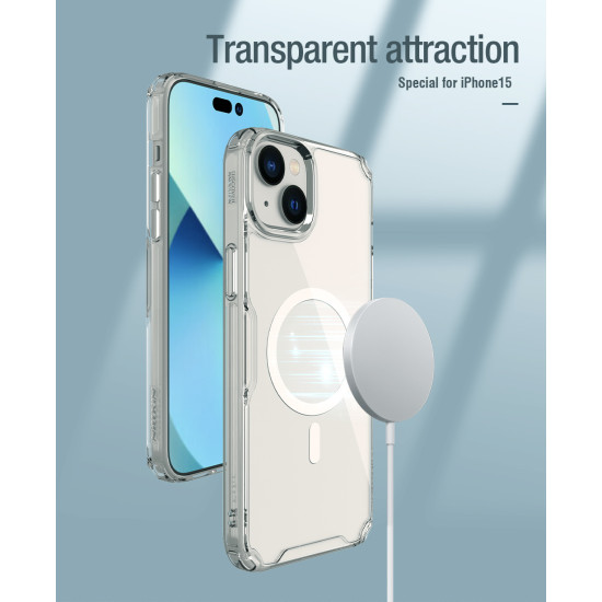 Apple iPhone 15 магнитен Nature TPU Pro силиконов калъф прозрачен Apple iPhone 15 магнитен Nature TPU Pro силиконов калъф прозрачен
