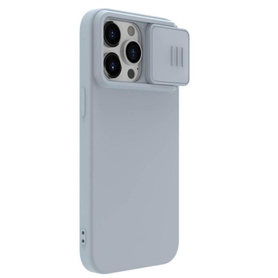 iPhone 15 Pro Max силиконов магнитен калъф със защита на камерата сив