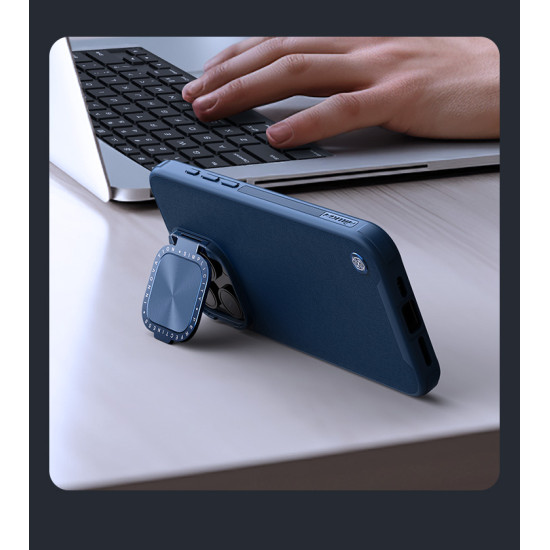 Apple iPhone 15 Pro магнитен кожен калъф със защита на камерата син Apple iPhone 15 Pro магнитен кожен калъф със защита на камерата син