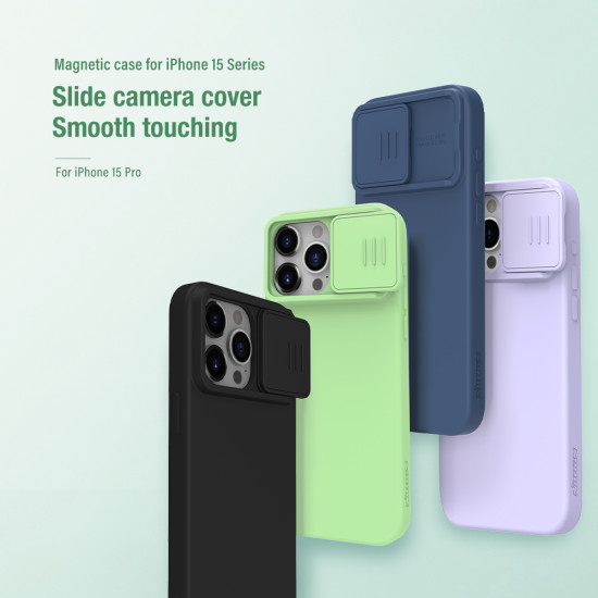 iPhone 15 Pro Max силиконов магнитен калъф със защита на камерата лилав iPhone 15 Pro Max силиконов магнитен калъф със защита на камерата лилав