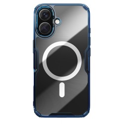 Apple iPhone 16 магнитен Nature TPU Pro силиконов калъф прозрачен + синя рамка