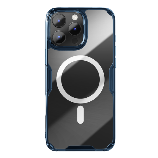 Apple iPhone 16 Pro Max магнитен Nature TPU Pro силиконов калъф прозрачен + синя рамка