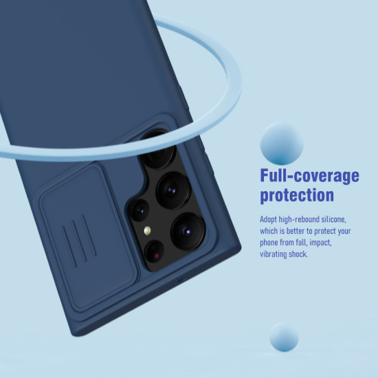 Samsung S23 Ultra силиконов калъф със защита на камерата син