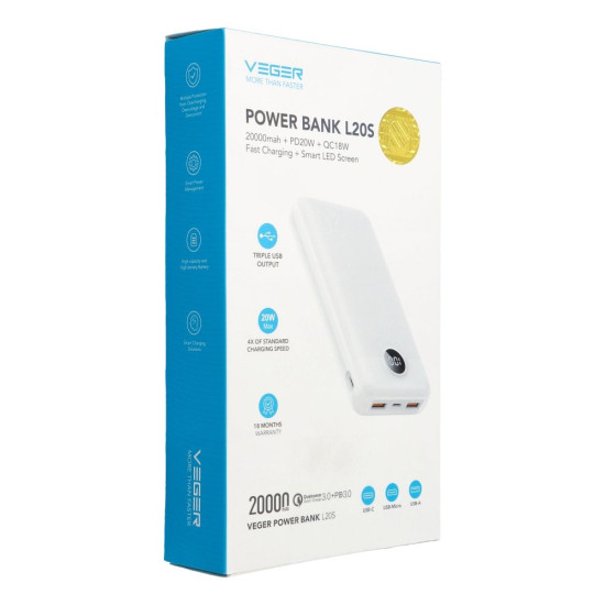 Външна батерия VEGER 20000 mAh PD QC3.0 2A20W L20S (VP2039PD / W2039PD) Външна батерия VEGER 20000 mAh PD QC3.0 2A20W L20S (VP2039PD / W2039PD)