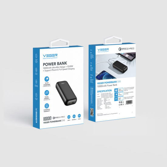 Външна батерия VEGER 10000 mAh PD QC3.0 3A 20W S10 (W1135) Външна батерия VEGER 10000 mAh PD QC3.0 3A 20W S10 (W1135)
